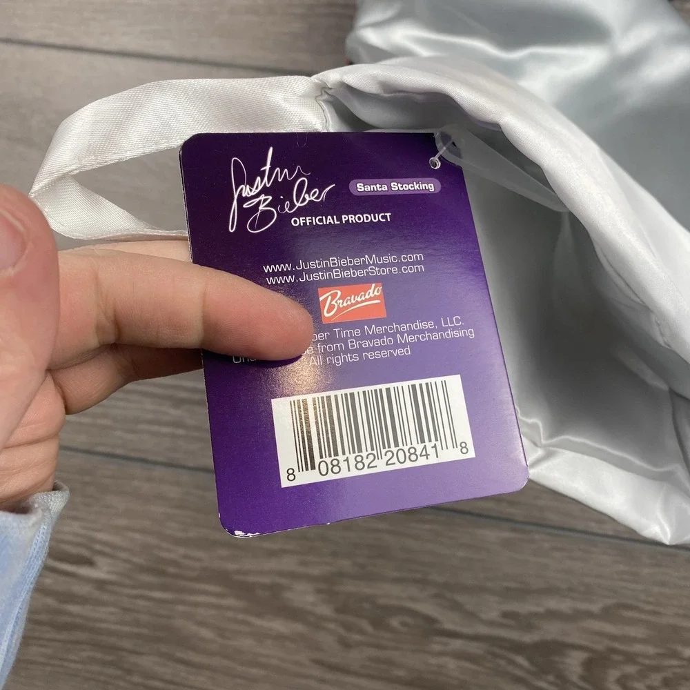 2012 Justin Beiber Christmas Santa Stocking‎ Offical Product Tags